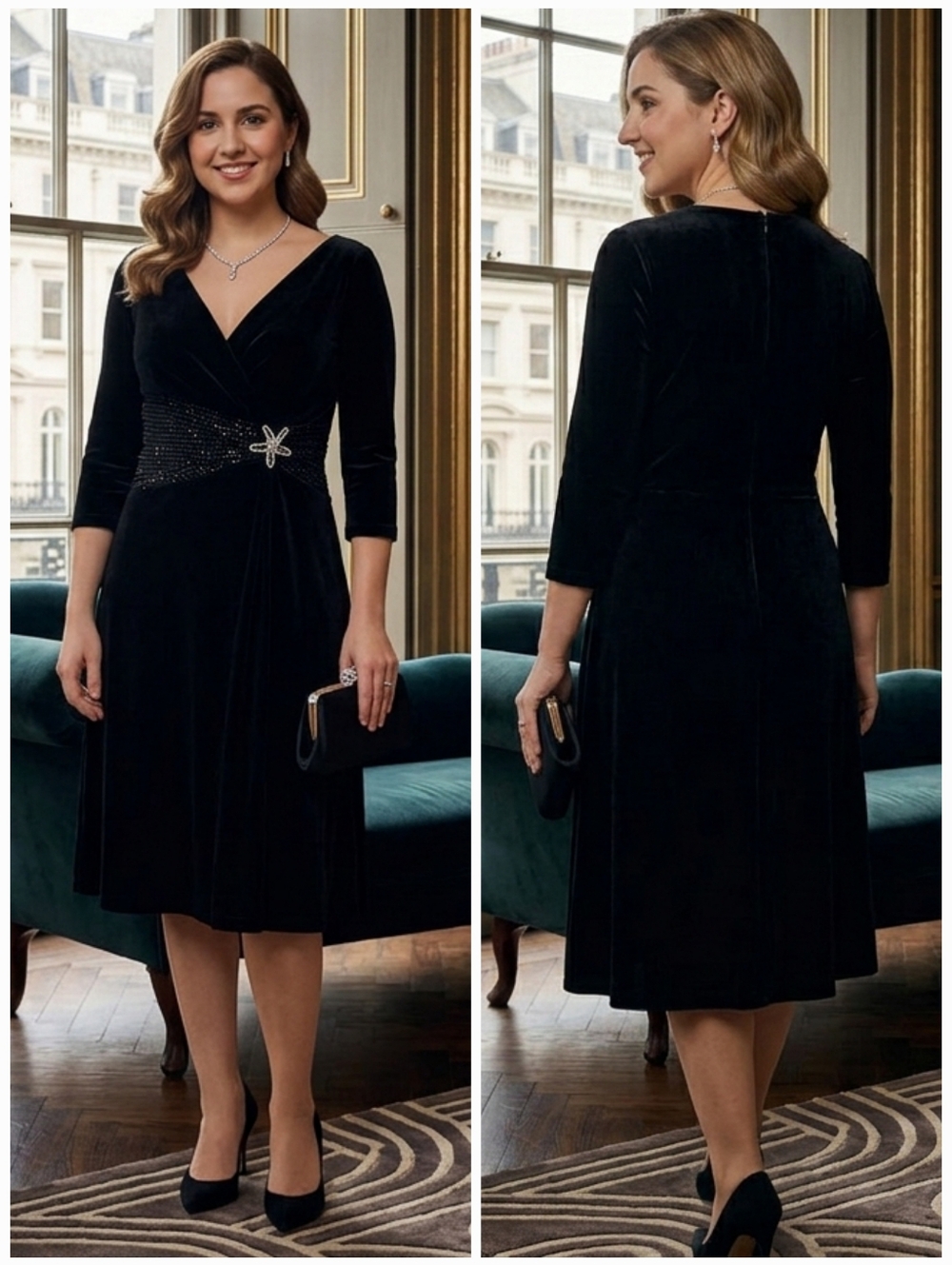 Dalia MacPhee Velvet Beaded Midi Dress Size M Dark Romantic Vintage Glam Vampy